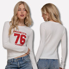 Women Round Neck Long Sleeve Soft Thermal Shirt Cotton Waffle Knit Layering Top