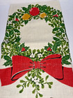Vintage Kay Dee Hand Prints 100  Linen Kitchen Towel Christmas Wreath Bow Unused