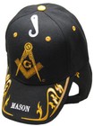 Mason Masonic Letters Black Gold Trim Embroidered Hat Cap 