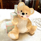 Euc Vintage Dolly Inc Nursery Lamp W Shade Bear   Blocks Boy Or Girl 15 