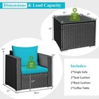 Patiojoy 3pcs Patio Rattan Wicker Furniture Set Sofa Table W cushion Turquoise