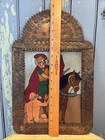 Vtg Mexican     Folk Painting St Martin Of Tours On Tin Punched Frame Retablo