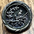 Antique Victorian Small Scenic Cat On Bridge Button Figural Metal Story Button