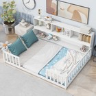 Wood Platform Bed W  Storage Bookcase Twin Full Size Montessori Floor Bed Frames