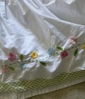 Pottery Barn Kids Embroidered Floral Garden Gingham Crib Skirt 100  Cotton