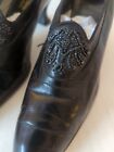 Vtg  Antique Edwardian Victorian Black Leather Shoes Pointy  Beaded slight Wear 