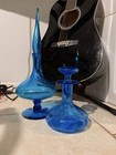 Lot Of 2 Blue Glass Decorative Bottles decanters With Stoppers