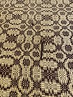 Vintage Woven Coverlet - Dark Brown   Cream Geometric Pattern