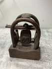 Antique Vintage Bronze Elephant Bell Hand Carved Bentwood Frame Animal Fur Drums