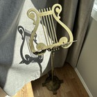 Vintage Brass Sheet Music Stand Ornate Adjustable Lyre Harp Shape Footed 