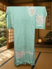 Vintage Japanese Silk Kimono Mint Green Gold Silver Embroidery Formal Robe Japan