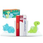 Dinosaur Bookends For Kids - 1 Set Non-skid Wooden Nursery Baby Blue   Green