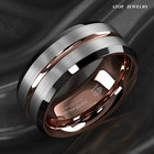8 6mm Silver Brushed Plated Metal Rose Gold Atop Men Tungsten Wedding Band Ring