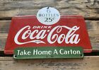Vintage Drink Coca-cola 6 Bottles 25c Soda Pop Coke Porcelain Gas Oil Ad Sign