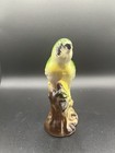 Vintage Green Parakeet Budgie Figurine Japan 4 5  Ceramic Bird On Branch