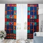 Blue Red Patchwork Blackout Curtains Pink Drapes Shades Geometric Rod Pocket