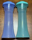 Vintage Tupperware  Blue  Green Hourglass   large  Salt   Pepper Shakers Set 6 