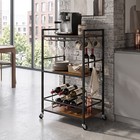3-tier Bar Cart W wine Rack  Glass Holders  Wheels For Kitchen dining