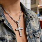 Sparkling Crystal Cross Pendant Rope Chain Necklace  Shiny Hip Hop Jewelry
