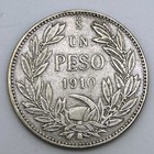 1910 So Chile 1 Peso Km 152 3 Silver  900 Santiago Mint 1 Year Type Asw  3472