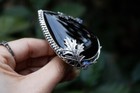 Black Onyx Ring 925 Silver Oak Leaf Ring Spooky Witchy Ring Halloween Ring Gift
