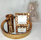 Vtg Studio Home Victoria 4pc Vanity Set Gold Mirrored Tray Frame Bud Vase Votive
