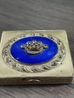Vtg Ww2 Era Blue Enamel Golden Toned Sweetheart Powder Puff Compact Very Nice 
