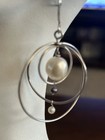 Hand Made Sterling Silver Circle Multi Hoop Dangle Fresh Water Pearl Earrings 