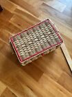 Vintage Wicker Sewing Needle Case Trinket Basket Pink Inside Packed W  Handle