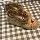 Vintage Native American Indian Beaded Doll Moccasins Deer Skin Fur 3 5   