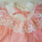 Vintage Pink Dress White Lace Collar Cuffs Bow Buttons Party Special Occasion