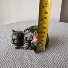 Vintage Chinese Floral Ceramic Cat Figurine Hand-painted Sleeping Cat Oriental