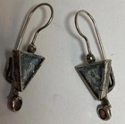 Pair Sterling Silver Earrings Roman Glass   Garnets Made In Israel