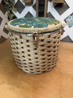 Vintage Green Satin Lined Wicker Floral Sewing Basket Designed For Penney   s