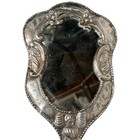 Vintage Peruvian Peru 925 Sterling Silver Repousse Hand Mirror Wooden Back 11 