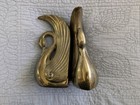 Swan Book Ends Solid Cast Brass Mid Century Hollywood Regency Art Deco Vintage