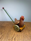 Tin Litho Push-along Chicken Toy 1950 s - 60 s