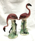 Pair Of Vintage Mid-century Art Deco Style Pink Flamingos Ceramic Figurines