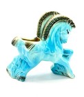 Vintage Mcm Double Horse Planter Turquoise Blue   Black Ceramic 1950s 6  Exc