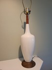 Mid-century Vintage 1960 s Danish Modern White Porcelain  wood Table Lamp  24  T