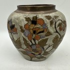 Brass Vase Floral Painted Enamel From India Vintage Decor 4 5  Tall