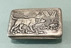 Antique Vintage Alpaca Silver Hunting Scene Dog Vesta Match Safe Case Holder Old