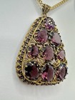 Vtg Antique Czech Glass Purple Filigree Pendant Necklace Signed 377 Estate Rare