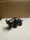 Vtg Zuni Style Hand Carved Black Stone Buffalo Fetish Turquoise Eyes Figurine