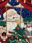 Vintage Needlepoint Christmas Stocking Santa Claus In Window Cat Tree Toys 19   