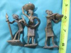 African  3 Bronze Figures Woman With Bowl On Head Carrying Water Benin
