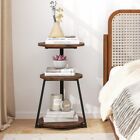 3-tier Living Room Wooden Accent Table Side Storage Round Table With Metal Frame