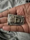 Native American Bolo Tie Engraved Silver Tone Turquoise Stone 1 25in