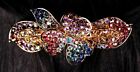 Flower Hair Clip Barrette Aurora Borealis Pink Or Blue Crystal Rhinestone Pave