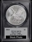 2024 American Silver Eagle Pcgs Ms-70 First Day Of Issue David Hall Sign  Label